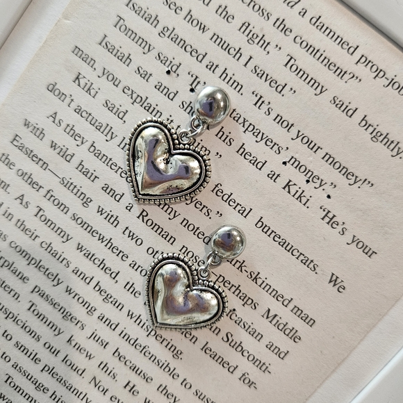Silver Heart Drop Earrings - Picture 3 of 6